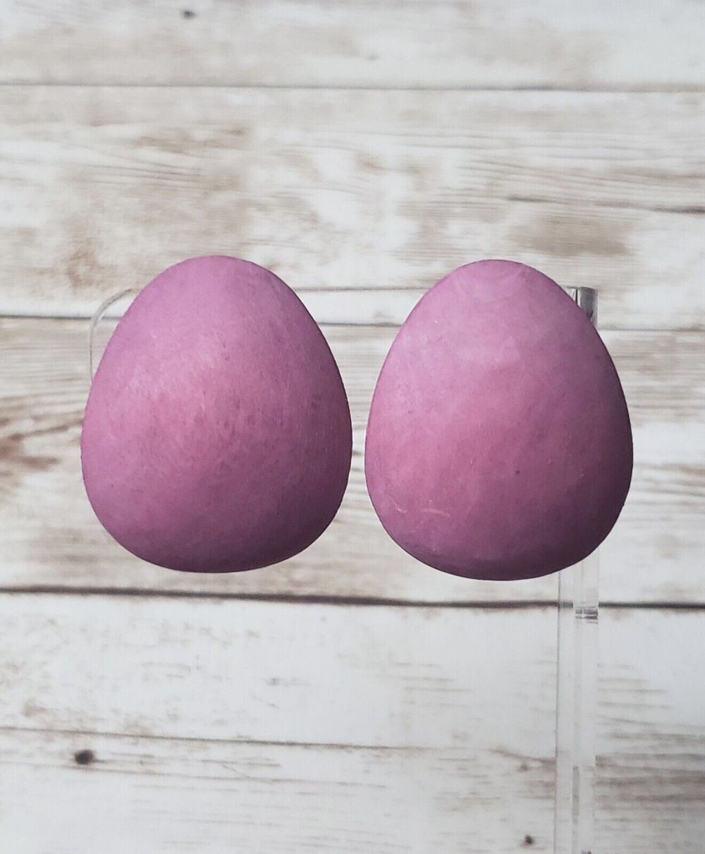 Vintage Clip On Earrings - Large Egg Shape Mauve Like Tone